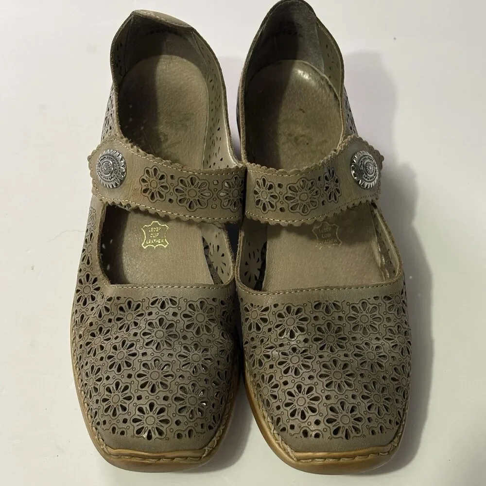 Rieker Antistress Womens Mirjam Leather Mary Jane Heels Sz 38 US 7.5 Comfort